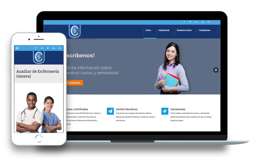 Mockup de sitio institucional responsive simbolizando presencia online profesional OLPA