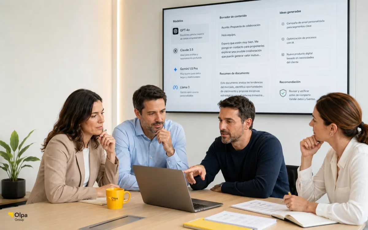 IA generativa para empresas: qué es y cómo usarla bien — ilustración de Olpa Group