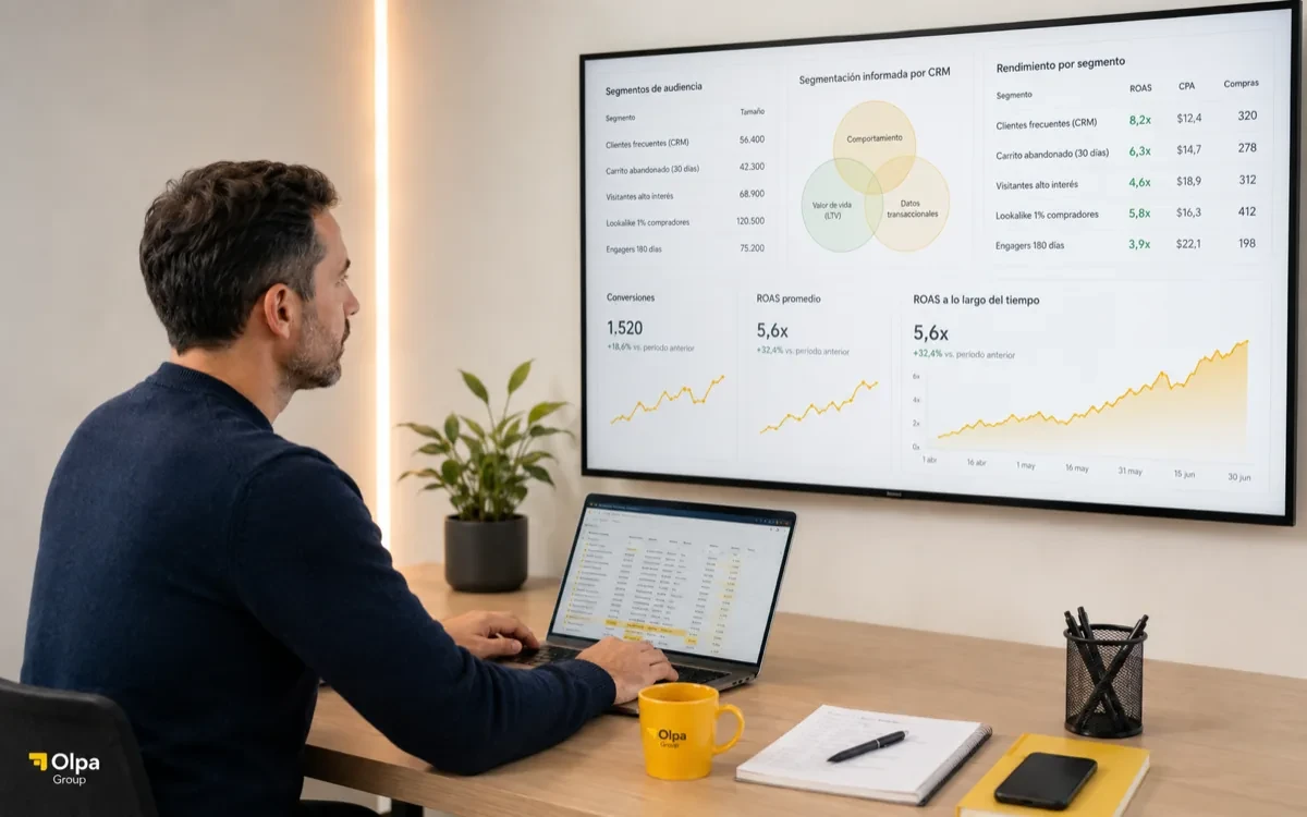 Segmentación con IA en Meta Ads: cómo mejorar el ROAS — ilustración de Olpa Group