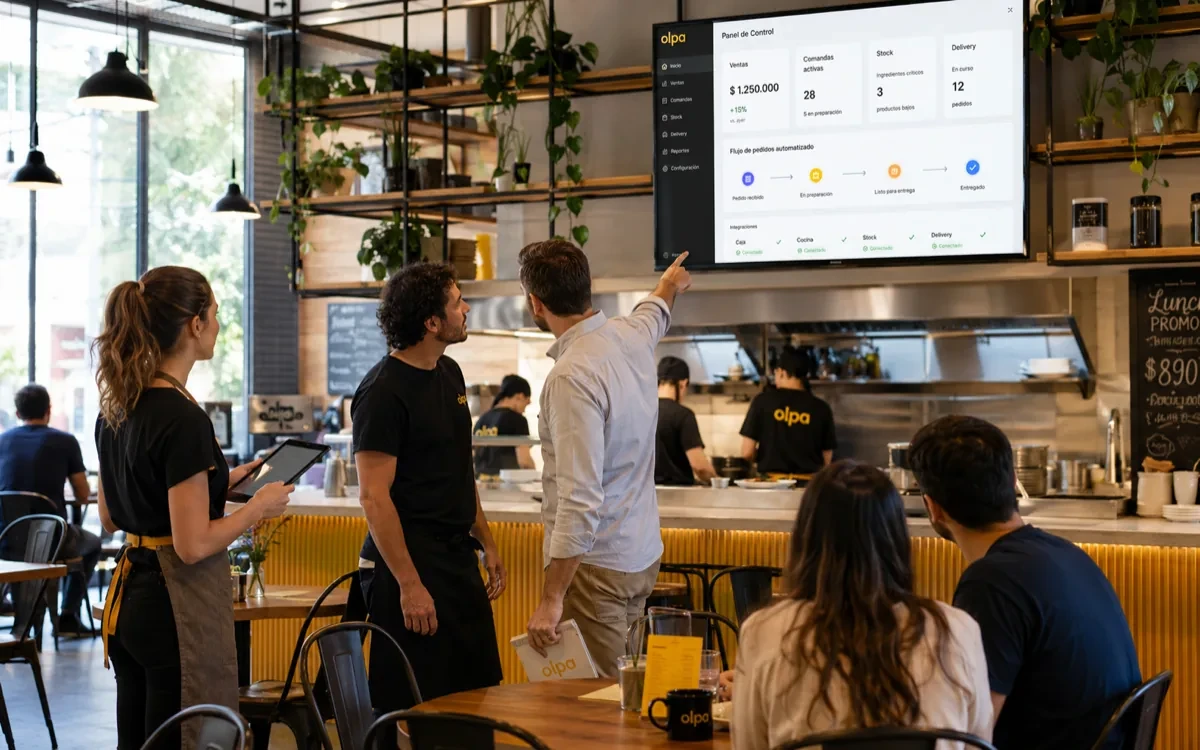 Cómo automatizar la operación de tu gastronómico con IA — ilustración de Olpa Group