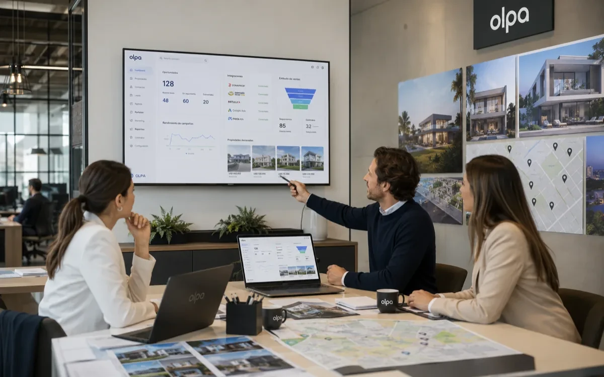 Sistema para inmobiliaria: cómo elegir el que se adapta — ilustración de Olpa Group